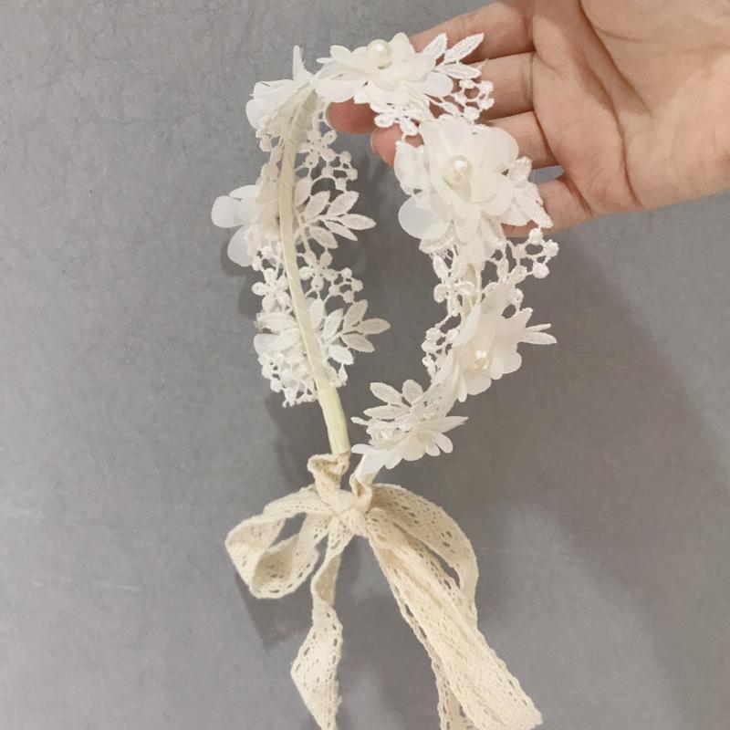 ヘアアクセサリー 子供 女の子 ベビー 韓国 カチューシャ 花冠 花モチーフ レース パール リボン 上品 ..