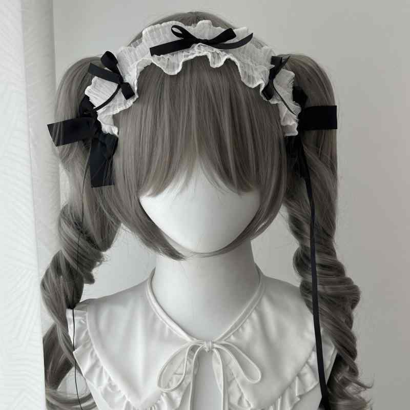 ヘッドドレス 女の子 ロリータ サブカル系 白黒 メイド風 レース リボン フリル 髪飾り かわいい ゴシ..