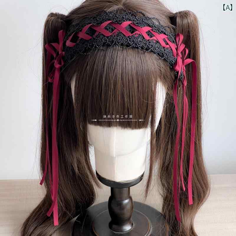ヘアアクセサリー レディース ロリータ リボン レース ヘアバンド カチューシャ 髪飾り ハンドメイド ..