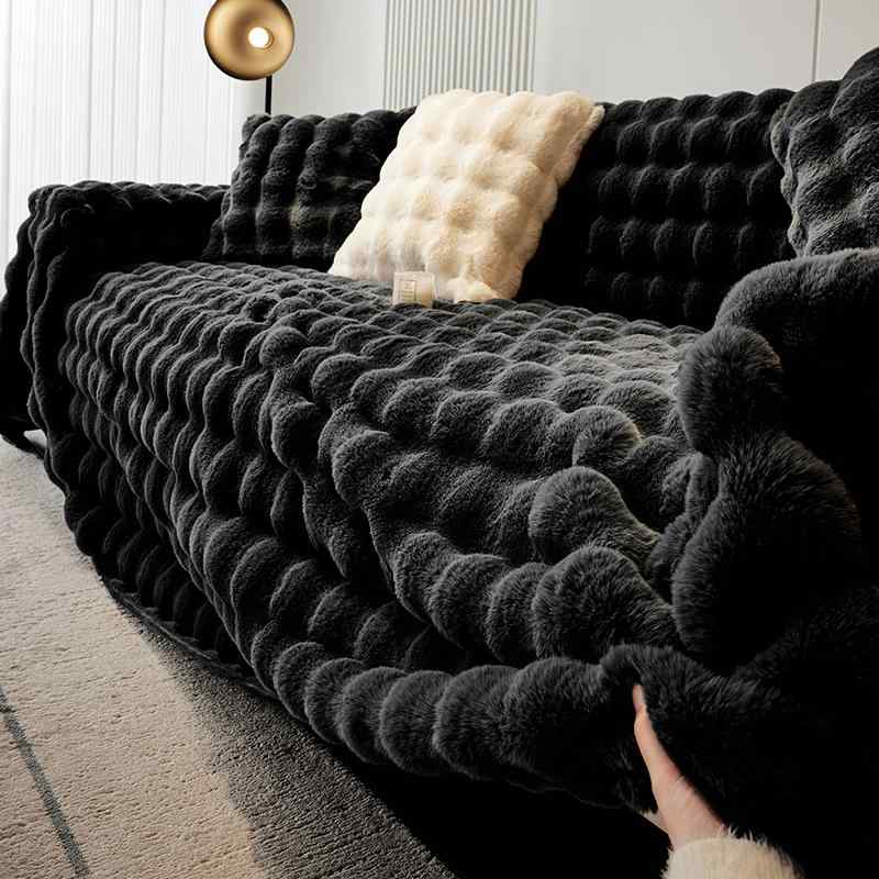 ソファーカバー かけるだけ 滑り止め 3人掛け ラビットファー 厚手 長毛 マルチカバー ブランケット 秋..