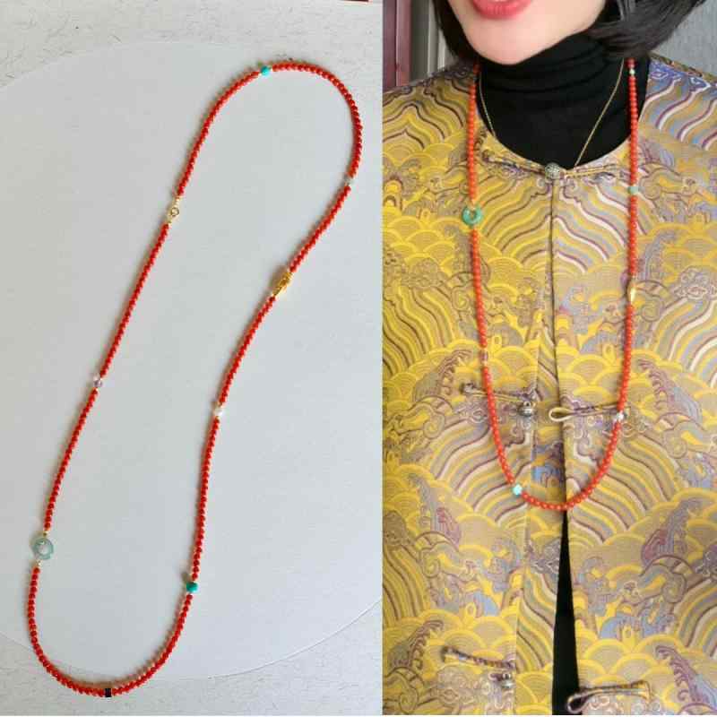 ネックレス レディース 南紅石 翡翠 平安チャーム ビーズ ロングペンダント 民族風 開運 縁起物 上品 ..