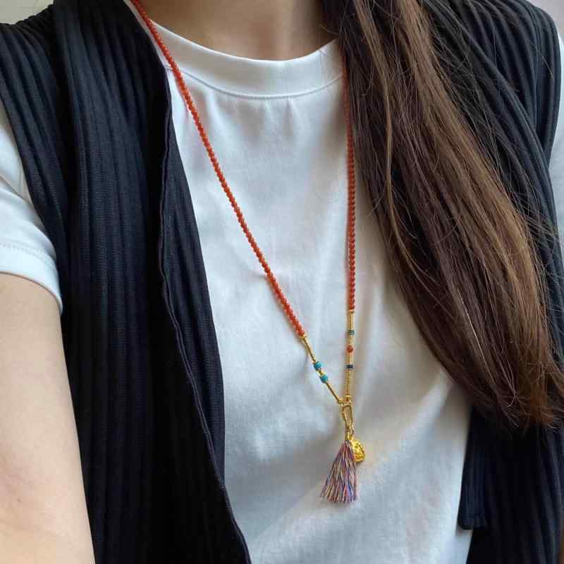 White - ネックレス レディース 南紅瑪瑙 南紅石 四面仏ペンダント チャーム 取り外し可能 ロングチェーン エスニック 石 レッド系 厚手トップス向け 普段使い アクセサリー 女性用 首飾り 上品