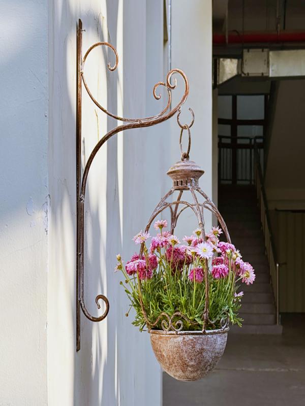 ハンギングバスケット アイアン 吊り下げ チェーンフック アンティーク調 グレー 観葉植物 鉢 ポトス ..