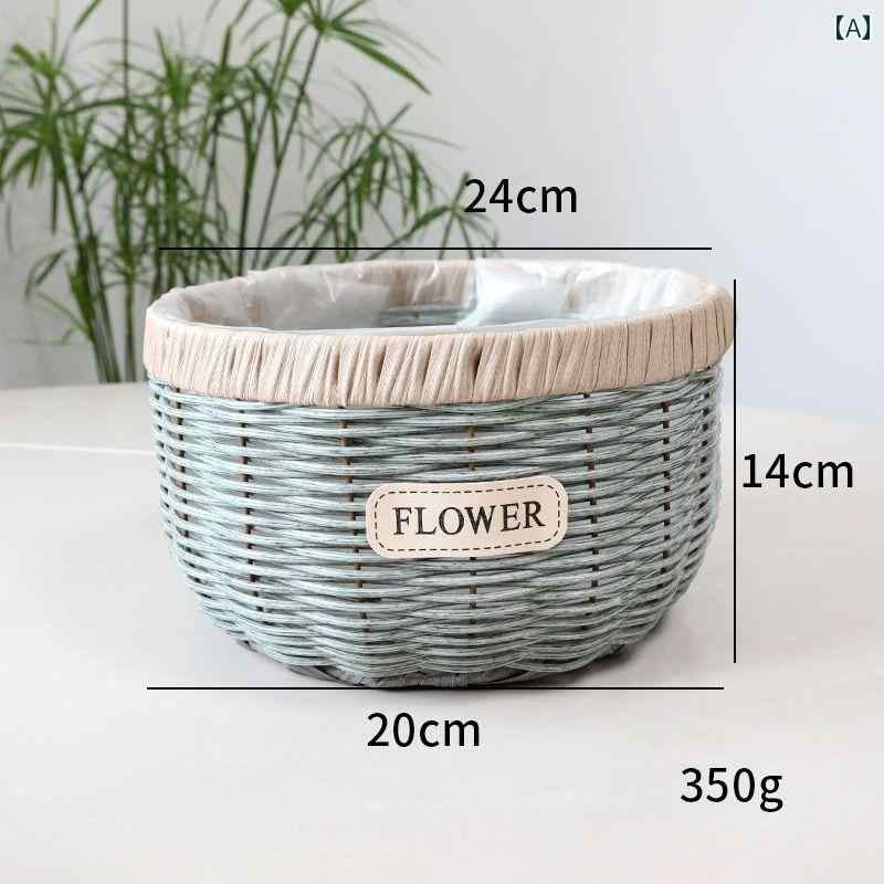 植木鉢 籐編み風 ハンドメイド プラスチック製 花かご フラワーバスケット プランター 草編み ナチュラル ガーデニング 観葉植物 多肉植物 インテリア ピーコックブルー イエロー ブラウン