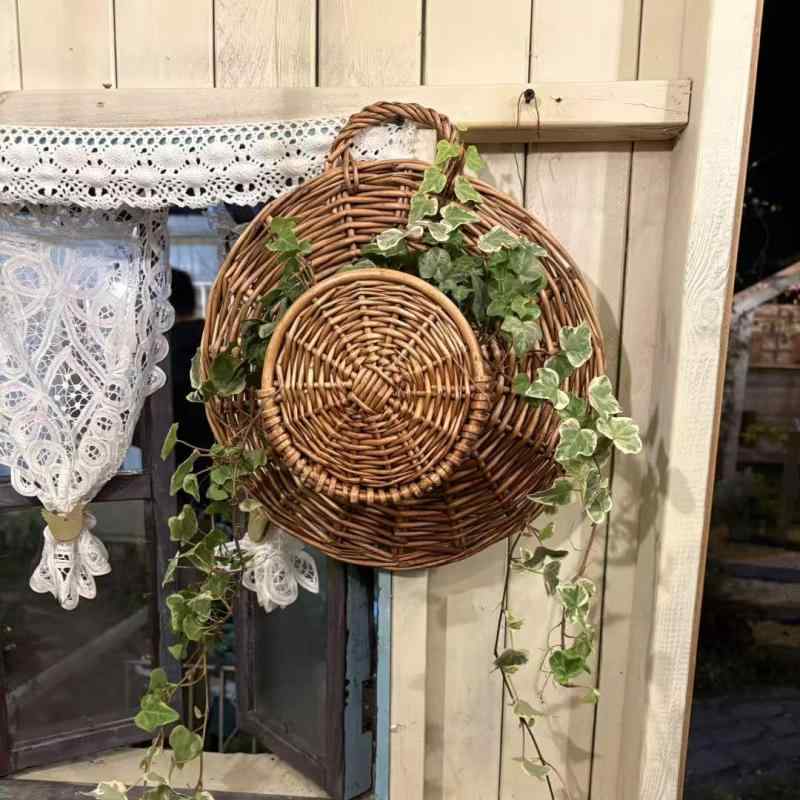 プランター 柳編み ハンドメイド 帽子型 麦わら帽子風 壁掛け 吊り下げ ハンギング 鉢 観葉植物用 イン..