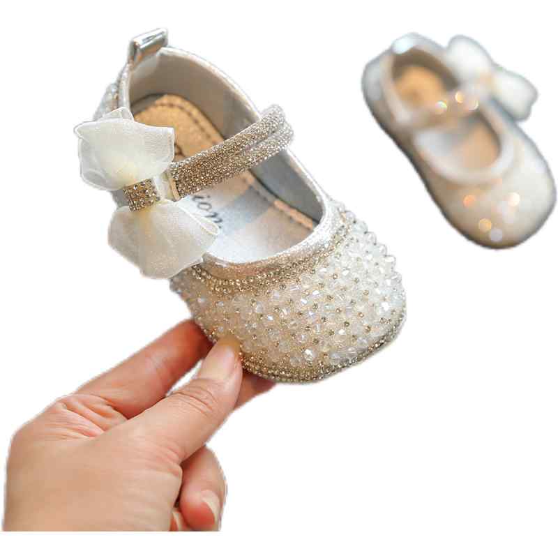 子供靴 女の子 プリンセス フラットシューズ ラインストーン キラキラ フェイクレザー 柔らかい底 滑り..