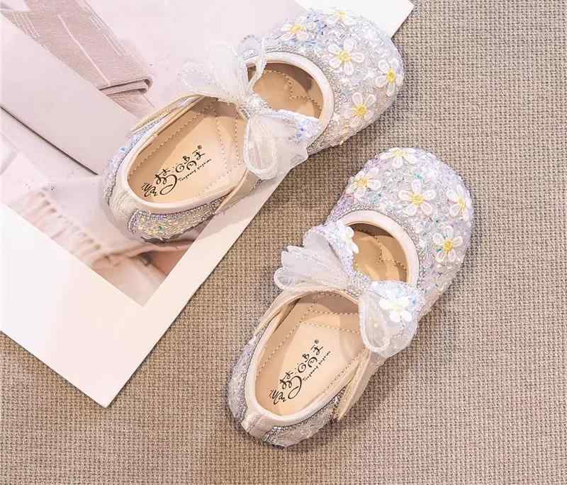 Formal Shoes - シューズ キッズ 女の子 ベビー 本革 ソフトソール プリンセス フォーマル ドレス 発表会 結婚式 フラット ラウンドトゥ クリスタル キラキラ 面ファスナー 滑り止め 春夏 ピンク ベージュ