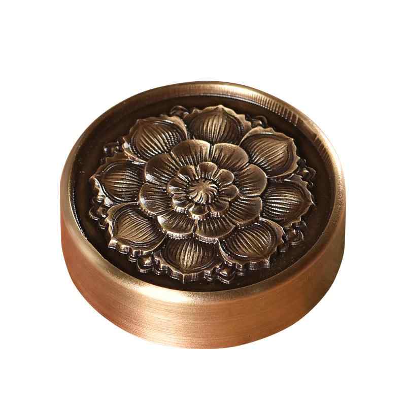 文鎮 銅 真鍮 蓮の花 円形 台座 書道