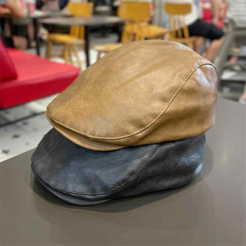 帽子 キッズ ベビー 男の子 女の子 レトロ ベレー帽 キャスケット レザー 革 ハット カジュアル 韓国 春秋 秋冬 サイズ調整可能 短いつば ブラック ブラウン カーキ