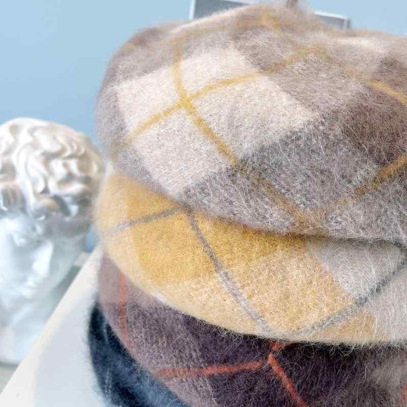 ・主な素材: ウール混紡・サイズ: M (頭囲56-58cm)・スタイル: カジュアル・対象: レディース、ミドル世代・詳細: チェック柄・帽子の種類: キャスケット、ベレー帽・カラー展開: 黄色、黒、コーヒー、米コーヒー、格子柄黒、格子柄...