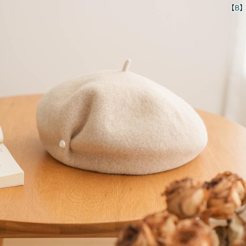ベレー帽 レディース ゆったり ウール パール 画家風 上品 エレガント 春秋冬 通勤 普段使い アイボリー ミルクホワイト ファッション おしゃれ トレンド 丸いフォルム 暖か 防寒 20代 30代 40代