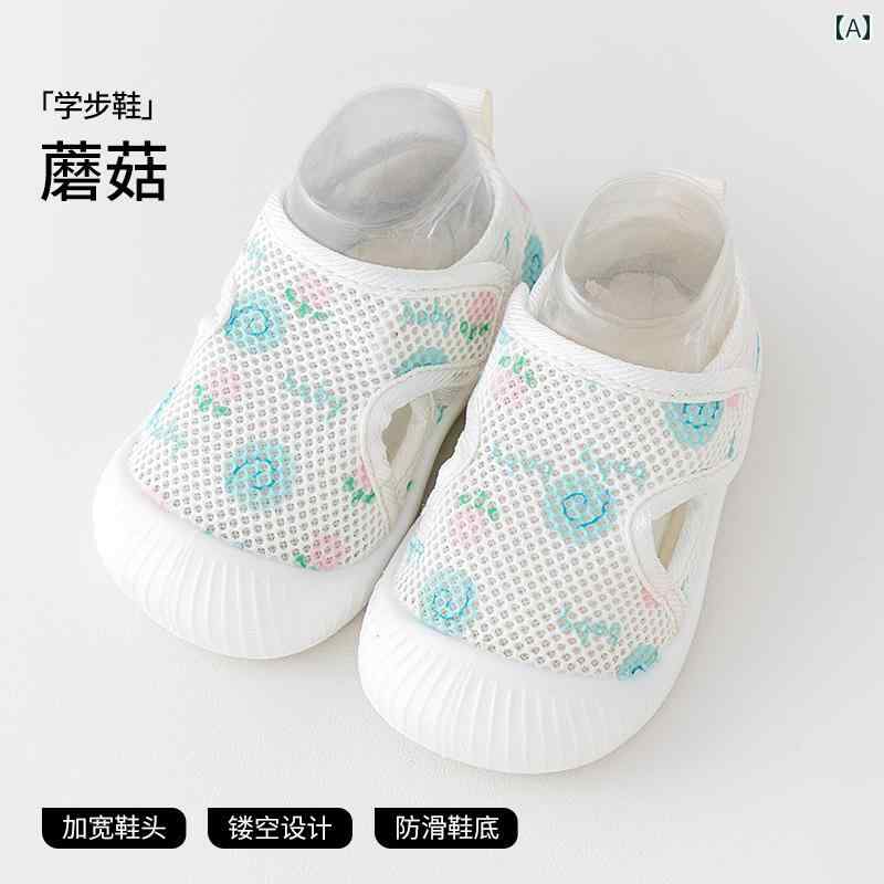 ベビーシューズ 男の子 女の子 ファーストシューズ 夏 ルームシューズ メッシュ 通気性 ソフトソール 滑り止め 軽量 薄手 カットアウト カジュアル TPEソール キャラクター柄
