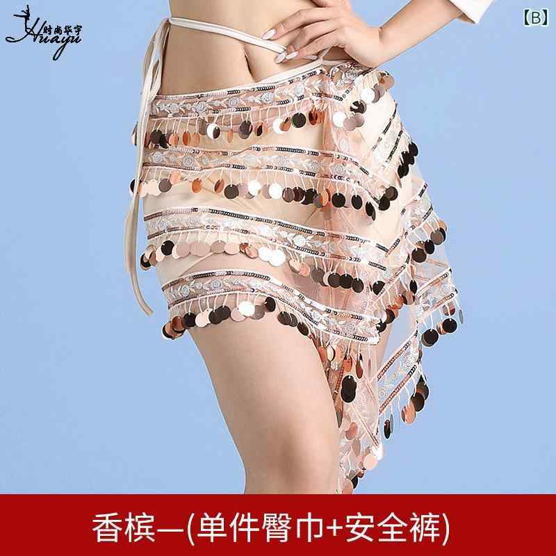 フロントップ楽天市場店のベリーダンス レディース スカート セクシー スパンコール ヒップスカーフ 巻きスカート 結び紐 ショート丈 オリエンタルダンス 練習 衣装 舞台 発表会 ワインレッド シャンパン ブラック｜アングル3
