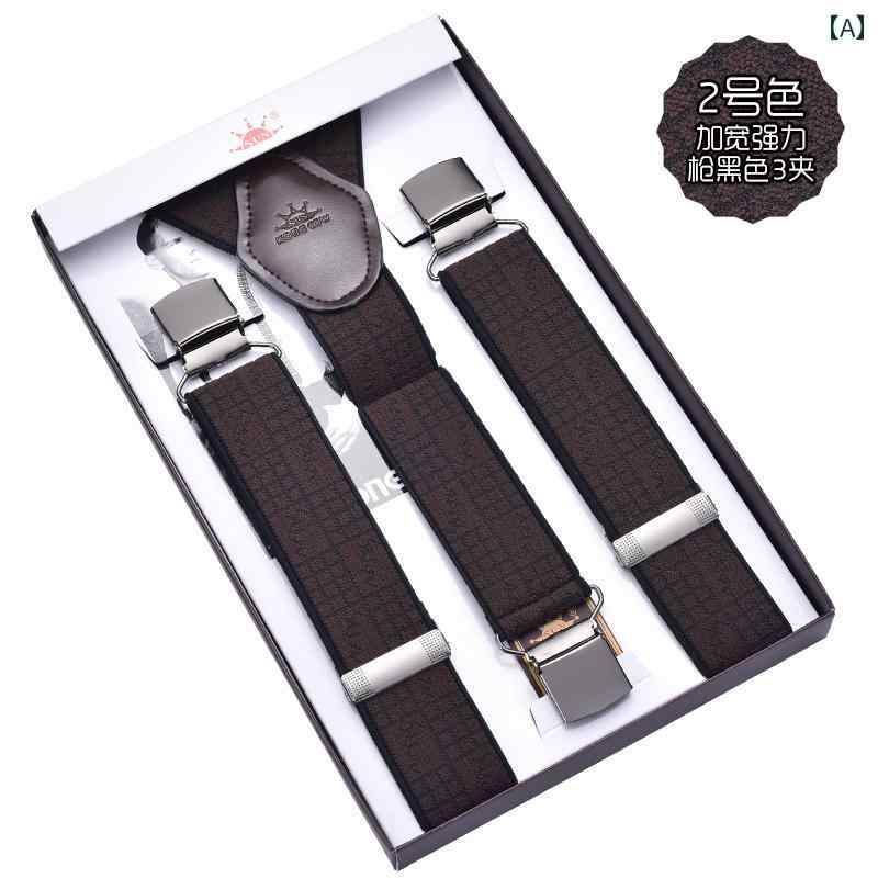 サスペンダー メンズ 成人 伸縮性 吊りバンド 太め 大きいサイズ ビジネス フォーマル カジュアル Y型 3点クリップ 滑り止め 幅広 強力 ブラック スラックス対応 レトロ ブリティッシュスタイル 幅3.5cm