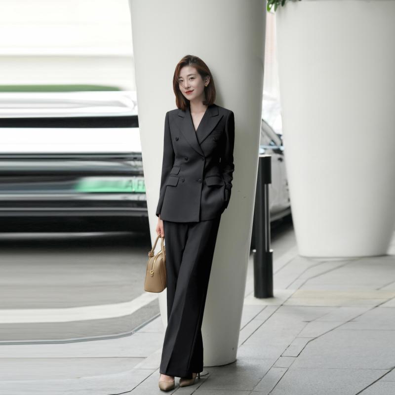 Suits For Job Interviews - スーツ レディース 秋冬 厚手 保温 防寒 ウール混 セットアップ スタイルアップ 着痩せ 通勤 ビジネス オフィス フォーマル 事務服 ユニフォーム 黒