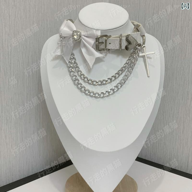 チョーカー メンズ レディース 十字架 レザー 革製 首飾り ネックレス カジュアル ファッション 合金製ペンダント 鎖骨チェーン 黒 白 ピンク