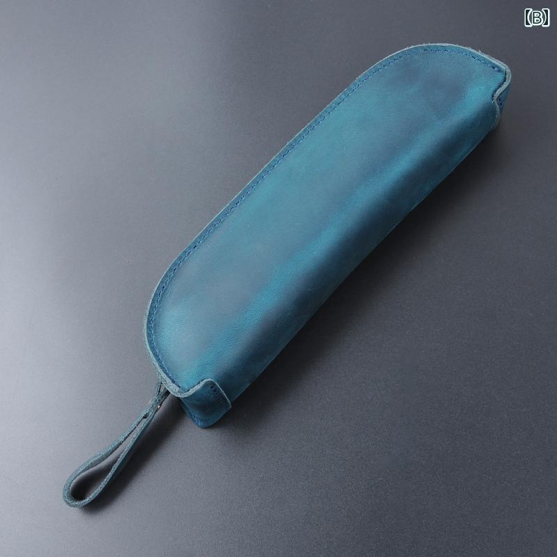 ペンケース メンズ レディース 手作り クレイジーホースレザー 本革 牛革 厚手 ヴィンテージ風 レトロ ファスナー付き 収納ポーチ 小物入れ 実用的 ビジネス オフィス 学校 普段使い 耐久性 多機能 ブラウン ブルー ワインレッド