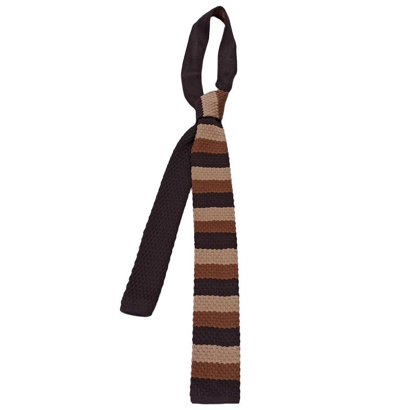 細 ネクタイ おしゃれ 千鳥格子 横ストライプ ニット レトロ カジュアル スリム ナロータイ スクエアエンド 着回し 白 黒 ネイビー 混紡 韓国 手結び