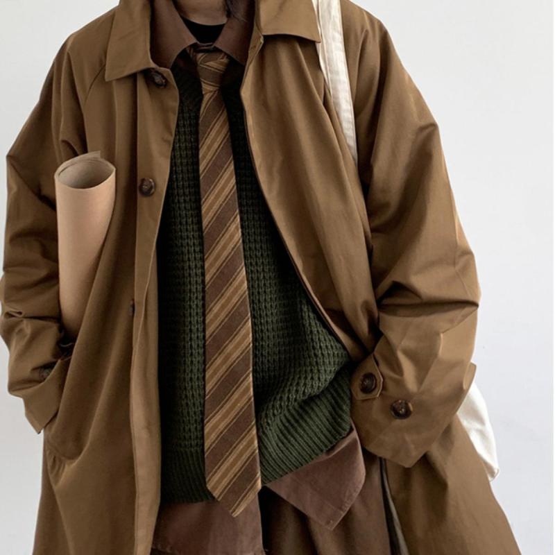 ネクタイ メンズ ビジネス レディース オールシーズン レトロ ストライプ カーキ コーヒー スクール カジュアル 手結び 剣先型 ファッション小物