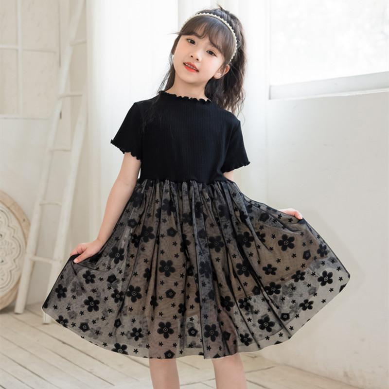ワンピース 女の子 キッズ プリンセスドレス チュールスカート ふんわり フレア 長袖 Aラインシルエット おしゃれ かわいい 韓国 刺繍入り 綿 ポリエステル 普段使い デイリー 春秋 冬 ブラック グレー
