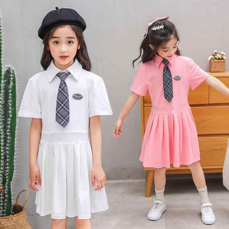 ワンピース 女の子 キッズ 半袖 スポーティー スクール風 コットンブレンド ゆったり 着心地良い カジュアル 普段着 お出かけ 通学 リラックスウェア 春夏 ホワイト ピンク(4.0)
