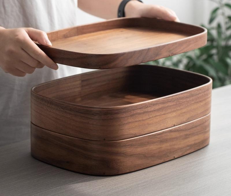 Desk Tray - トレイ 収納 卓上 インテリア おしゃれ ボックス ウォールナット 無垢材 蓋付き 小物入れ 雑貨 リビング 北欧 シンプル 木製 楕円形 防塵 重ね置き 整理 文房具 お盆
