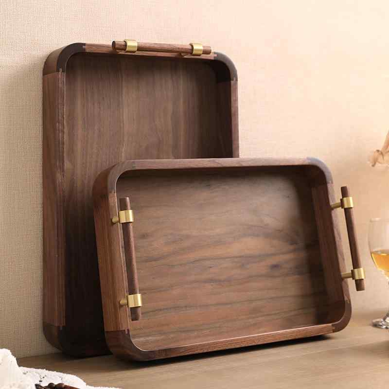トレイ お盆 ウォールナット材 無垢材 木製 長方形 リビング 家庭用 おやつ 小物入れ 収納ボックス 手作り 茶盤 フルーツ皿 レトロ 和モダン