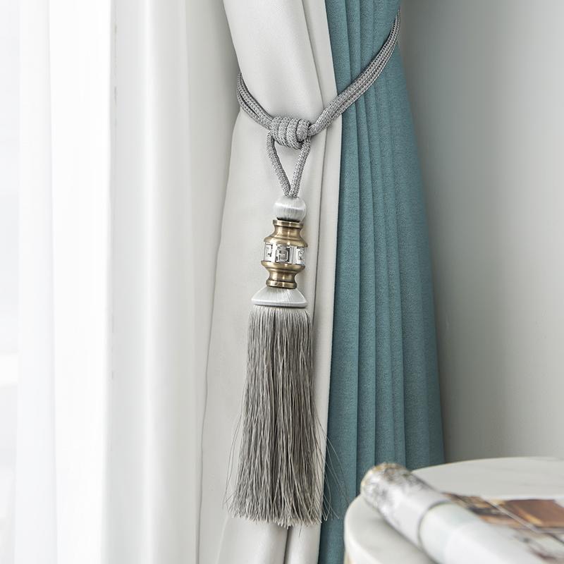 カーテンタッセル 金属製 ボールフリンジ 結び紐 留め具 カーテンホルダー モダンオリエンタル アジア..