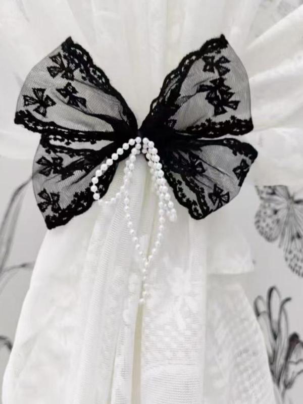 カーテンタッセル フレンチレトロ レース 蝶々 パール リボン 2way ピン ブローチ インテリア エレガン..