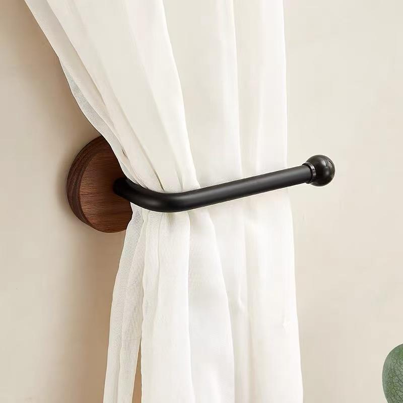 カーテンフック レトロ アンティーク調 ウォールナット 木製 ドアカーテン シャワーカーテン ホルダー タッセル 固定具 サイドフック 収納 クリップ