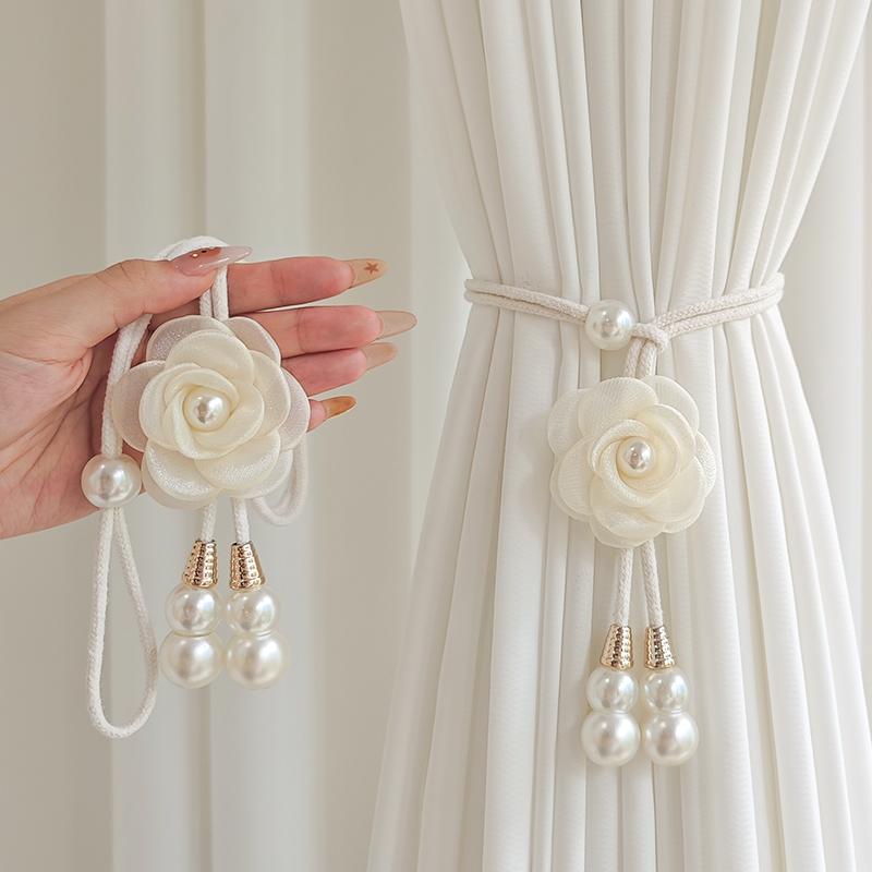カーテンタッセル パール フラワー 調節可能 マグネット式 モダン シンプル スタイリッシュ レースカー..