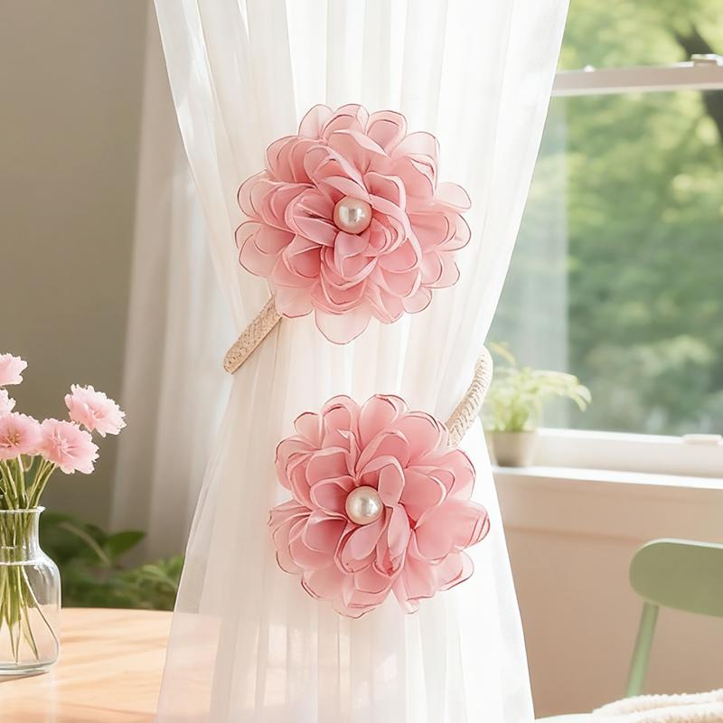 カーテンタッセル フラワー エレガント おしゃれ かわいい 形状記憶 ワイヤー入り 寝室 リビング 部屋 装飾 インテリア雑貨 レースカーテン 厚手カーテン 留め具 ホルダー ベージュ グレー ピンク グリーン 黒
