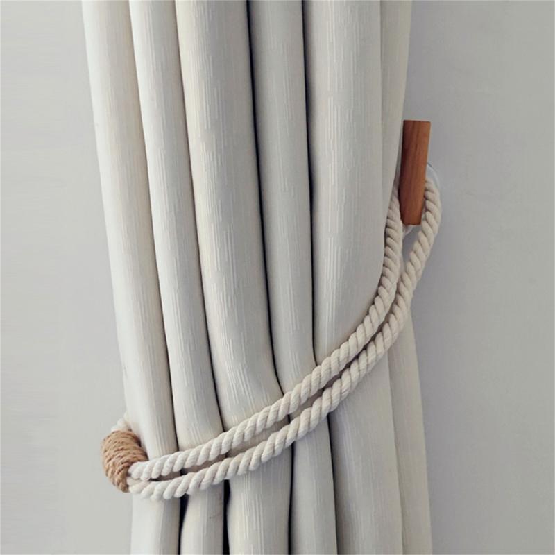 カーテン タッセル ホルダー 壁掛けフック ストラップ 木目調 レースカーテン シアーカーテン 固定クリップ 簡単設置 シンプルモダン インテリア 賃貸 リビング 寝室