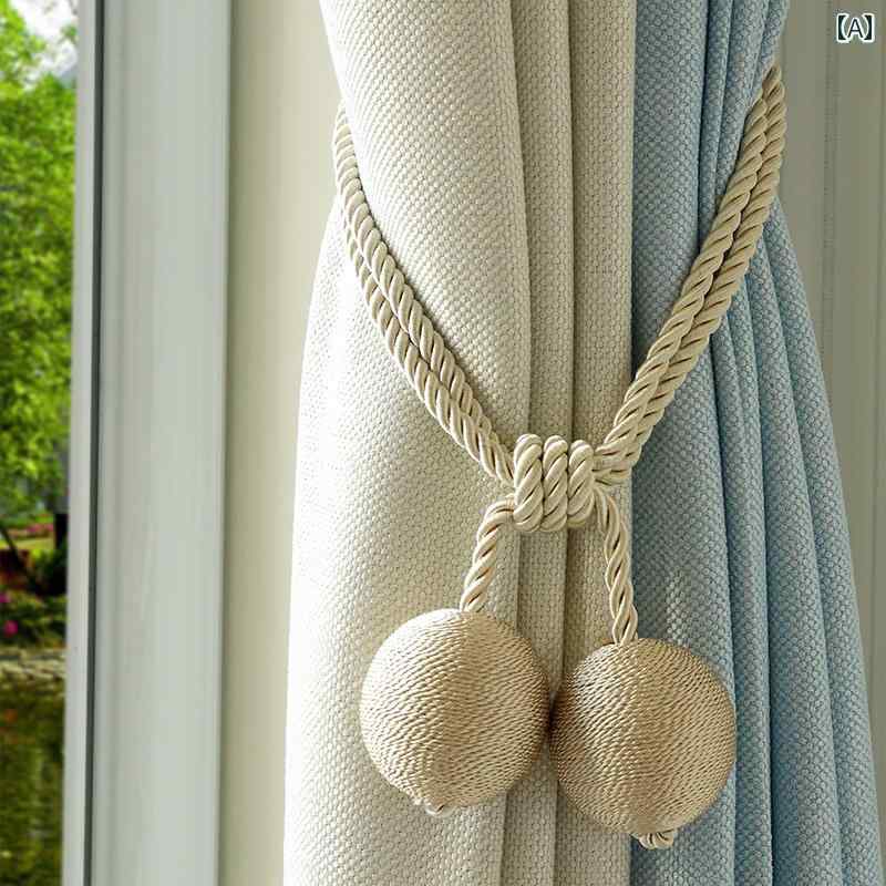 カーテンタッセル 2個セット マグネット式 ボール型 紐タイプ シンプル モダン 北欧風 おしゃれ かわい..