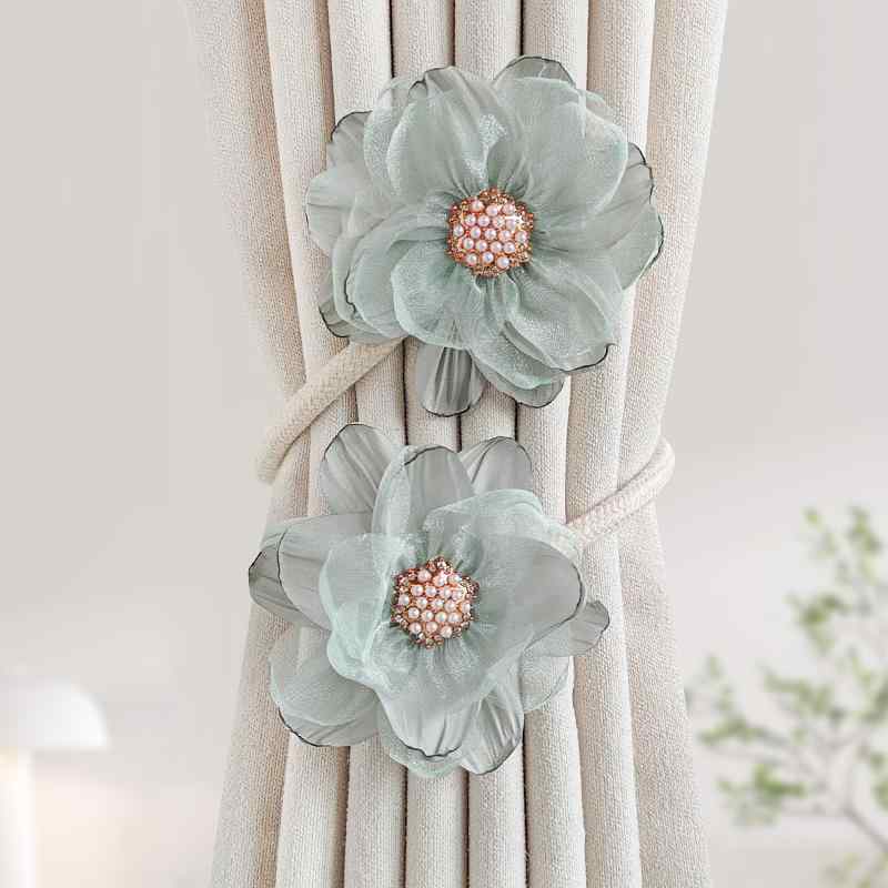 カーテンタッセル 上品 エレガント おしゃれ 薔薇 ローズ 花 フラワー モチーフ 装飾 シアー素材 留め..