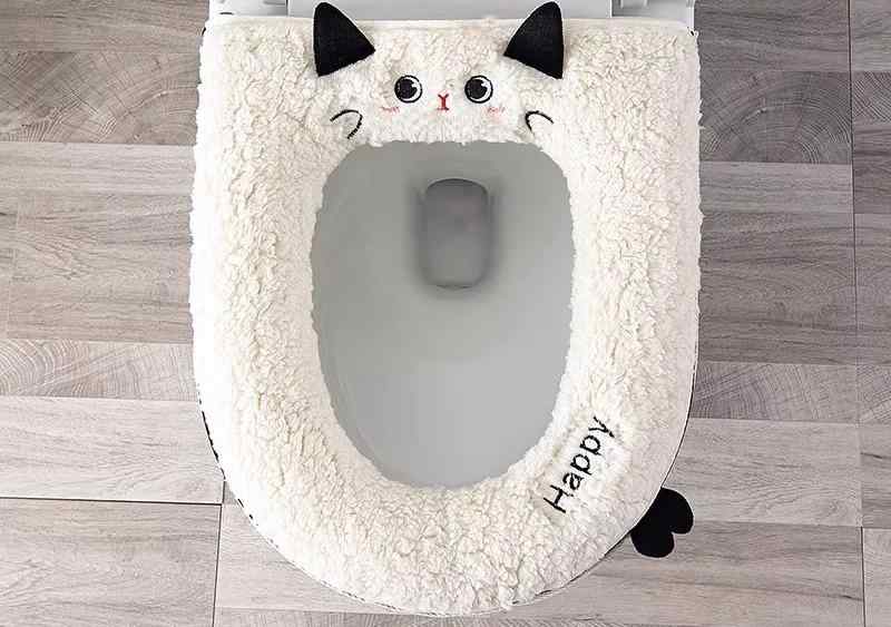 ["便座カバー 家庭用 秋冬 裏起毛 厚手 暖かい フリース 防水 持ち手付き ふわふわ 快適 取り付け..