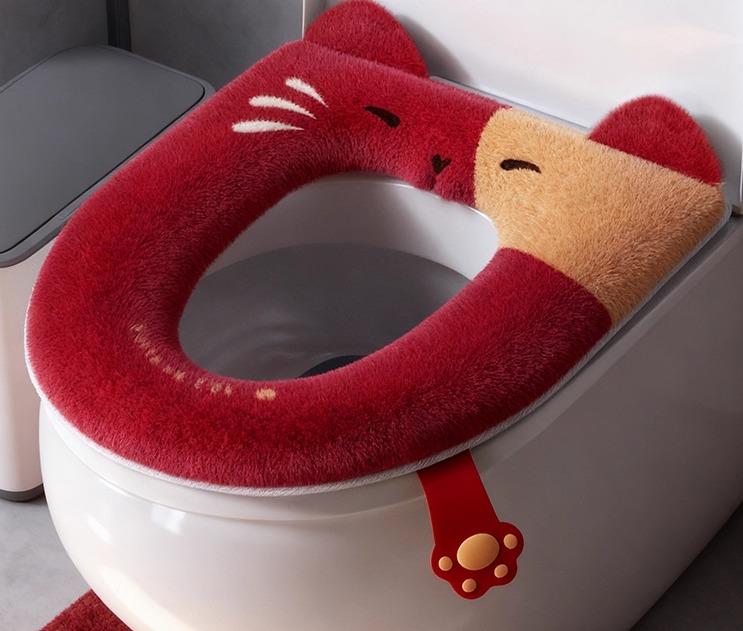 ・: カートゥーン・スタイル: 北欧・個数: 2個・対象: 成人・素材: 長繊維綿・タイプ: 外套式便座カバー・柄: 招き猫・カラー展開: グリーン、グレー、レッド、ブルー