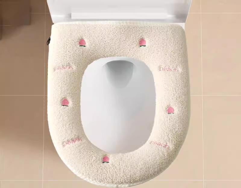 便座カバー 冬 あったか 厚手 裏起毛 丸洗いOK 家庭用 大判 持ち手付き ベージュ グリーン ピンク