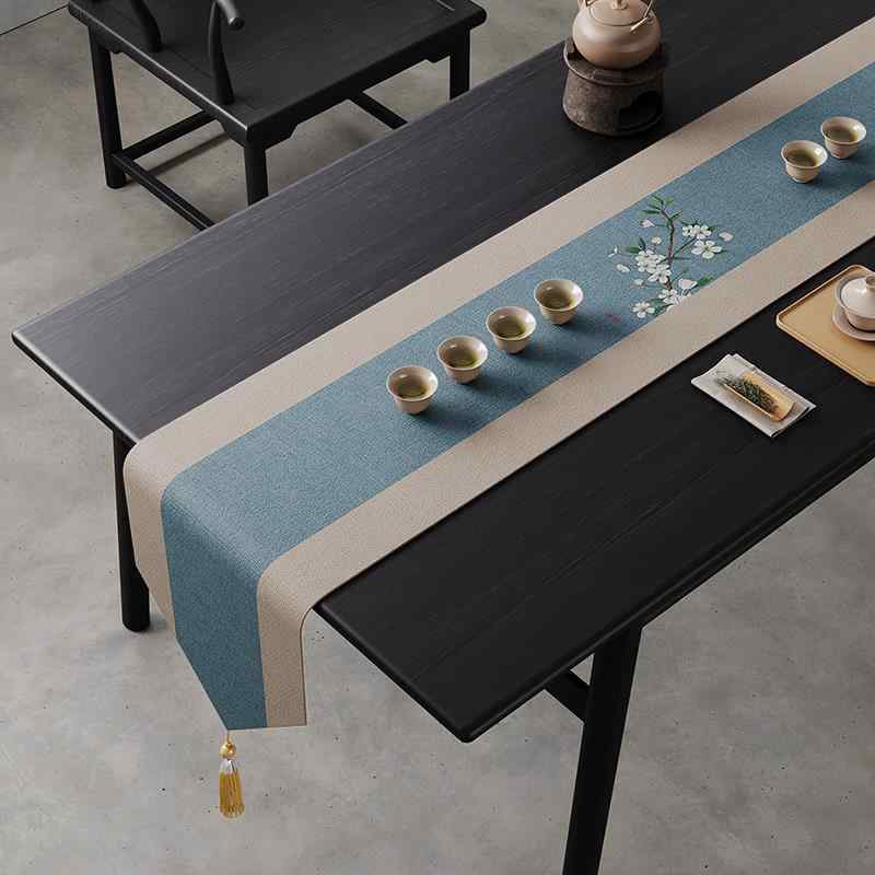 テーブルランナー モダンチャイニーズ 禅風 撥水 布製 麻風 ティーマット 茶席 茶器台 リビング 食卓 ..