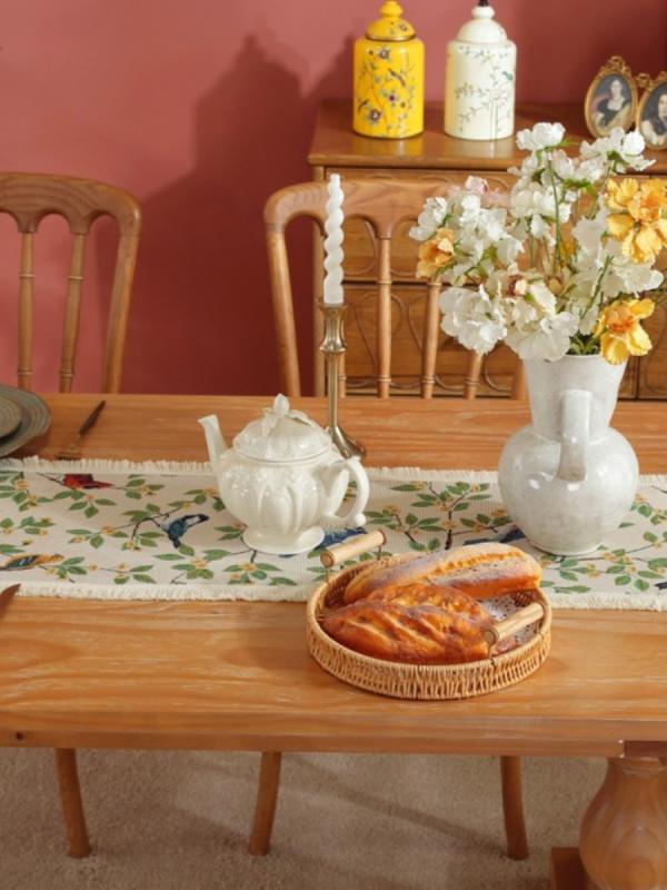 テーブルランナー 花鳥柄 フレンチ レトロ アンティーク調 ダイニング サイドボード チェスト 飾り布 ..