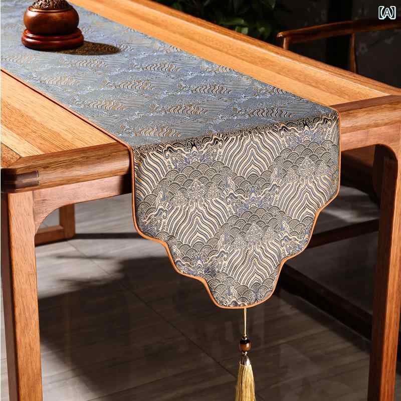 テーブルランナー モダンチャイニーズ 禅風 雲錦 サテン 龍鱗紋 満花 波型 長方形 ティーテーブルマッ..