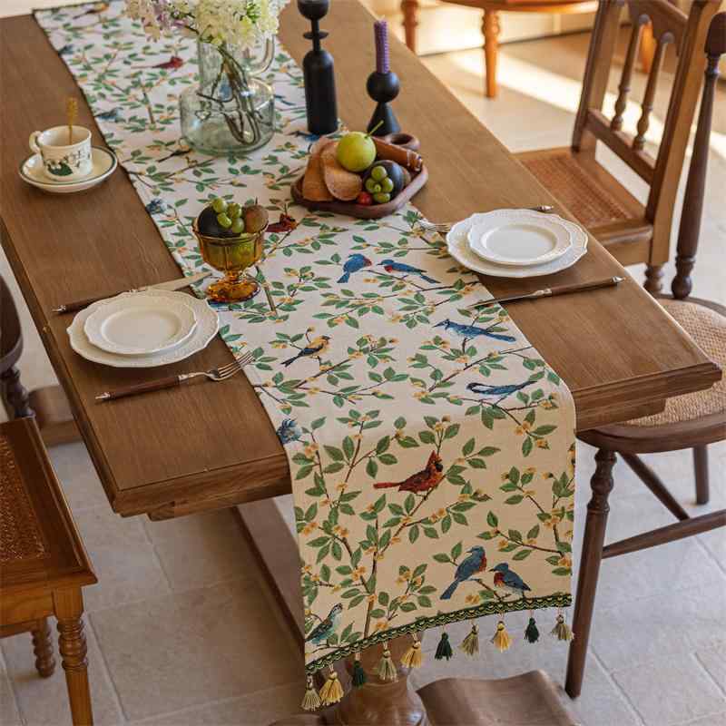Table Runners - テーブルランナー マルチカバー ホコリ避け 北欧風 アメリカン オウム柄 軽やかな 長方形 布製 センターテーブル テレビ台 シューズボックス サイドボード用