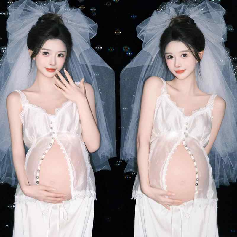 マタニティドレス 妊婦 プレママ マタニティフォト 撮影 衣装 フレンチスタイル シンプル カジュアル フォトスタジオ 記念写真