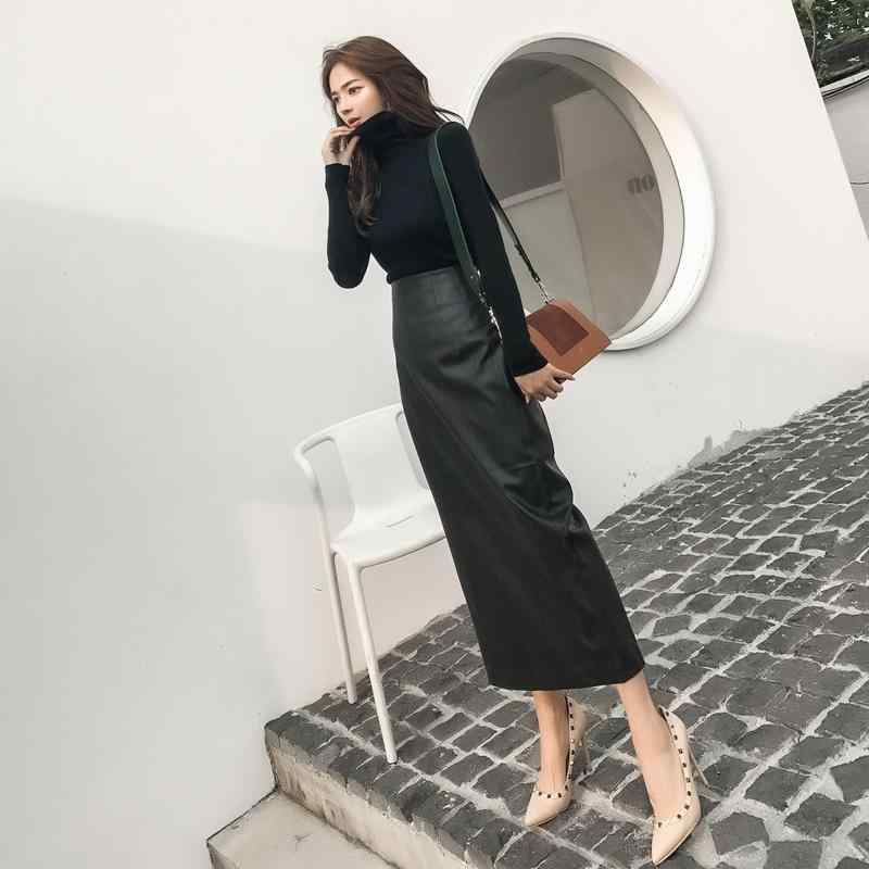 スカート レディース 春 フェイクレザー ロングスカート マキシ丈 PUレザー レトロ調 ハイウエスト タイト ペンシルスカート サイドスリット ファスナー 無地 ブラック 着回し オフィス カジュアル きれいめ