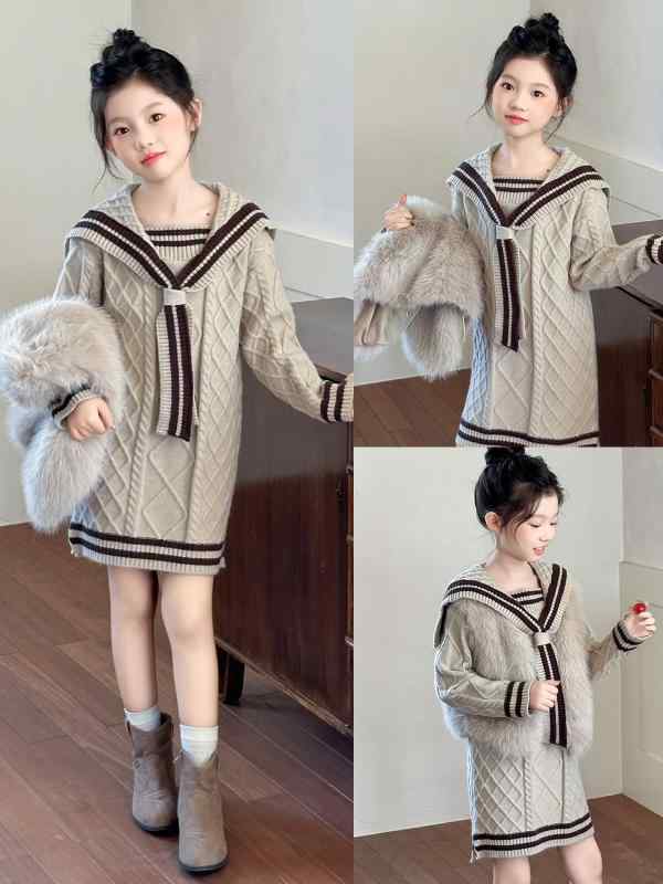 ・スタイル: 学院風・ウエスト: ミドルハイウエスト・柔らかさ: 適度・シーン: カジュアル・伸縮性: 低・アイテム: ニットワンピース・袖丈: 長袖・スカート丈: ミニ・性別: レディース・身長: 120cm, 130cm, 140cm,...