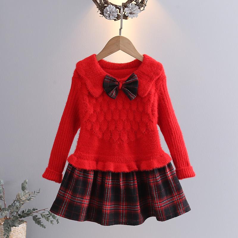 ワンピース 女の子 ガールズ キッズ ドレス ニット セーター プリンセス 裏起毛 あったか 暖かい 防寒 韓国 無地 プリーツ ロング丈 Aライン 普段使い 通学 秋冬 赤 水色 ピンク