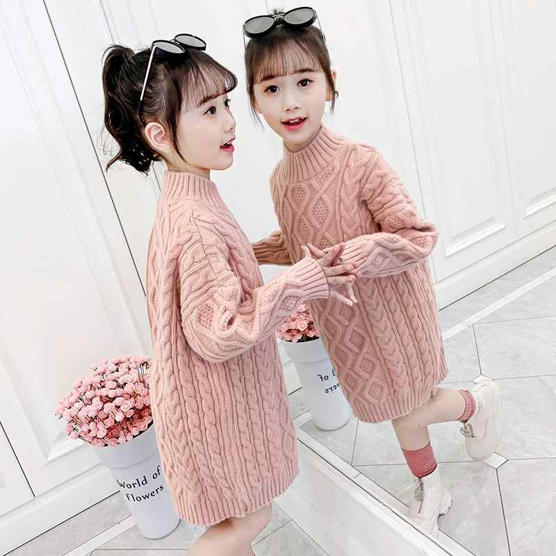 乐天商城 - ワンピース 女の子 キッズ ベビー 秋冬 ニット セーター ハイネック ボトルネック ケーブル編み ミドル丈 お嬢様 プリンセス 上品 かわいい 普段使い 通園 お出かけ ピンク ホワイト