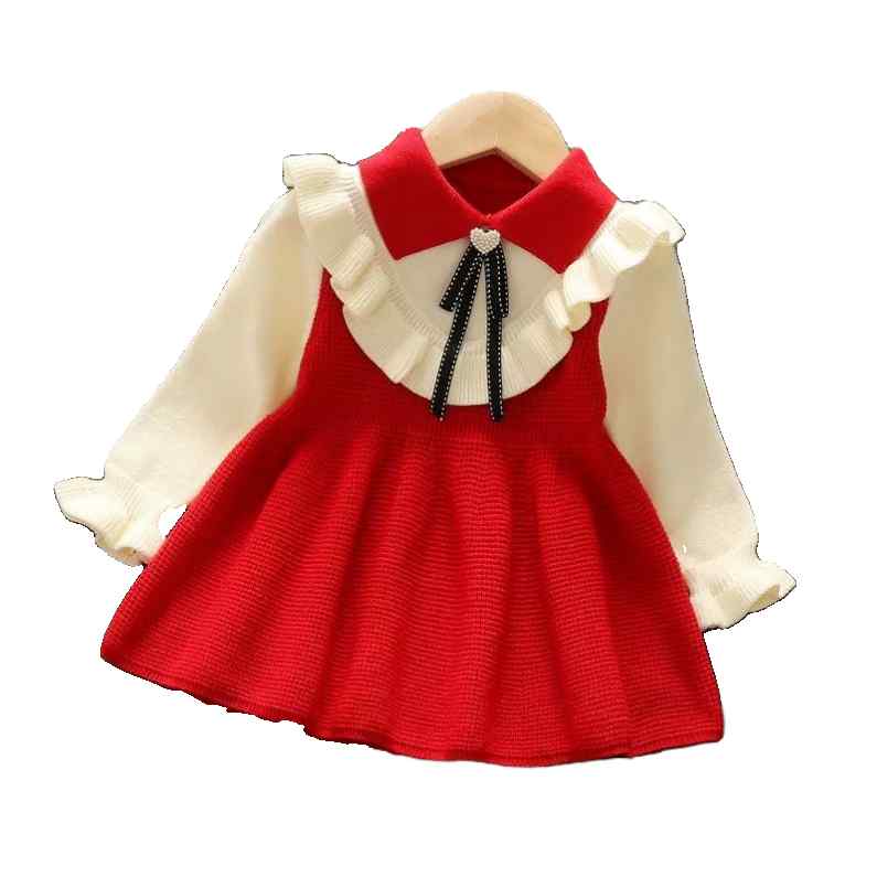 ワンピース 女の子 キッズ ベビー 秋冬 アクリル ニット 裏起毛 厚手 柔らかい 肌触り 伸縮性 丸首 長..