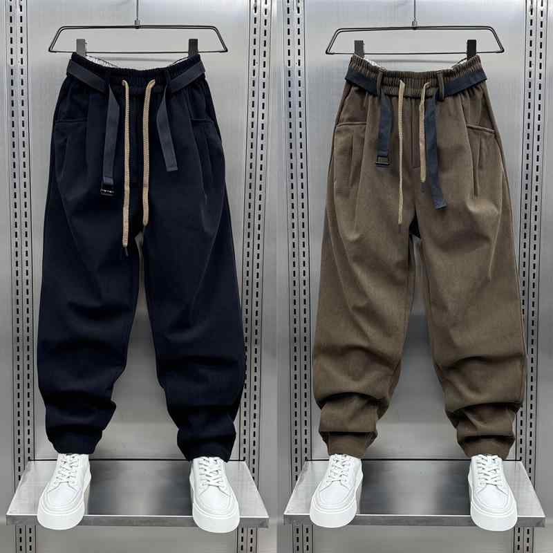 ハーレムパンツ メンズ 秋冬 コーデュロイ ゆったり ワイド ルーズ ストレート 裏起毛 厚手 暖かい 防寒 ドローストリング テーパード ウエストゴム カジュアル シワになりにくい イージーケア ストレッチ レトロ ブラック グレー ベージュ