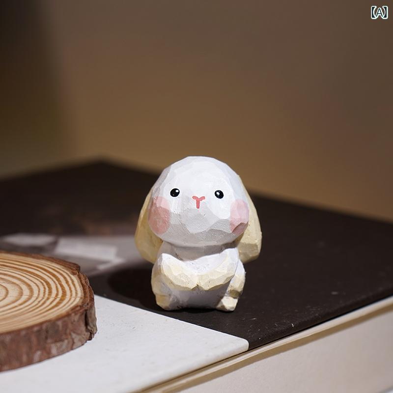 置物 うさぎ 十二支 干支 卯年 ミニオブジェ ハンドメイド 木彫り 木製 手作り キャラクター かわいい アニマル インテリア雑貨 デスクトップ 卓上 プレゼント ギフト 贈り物